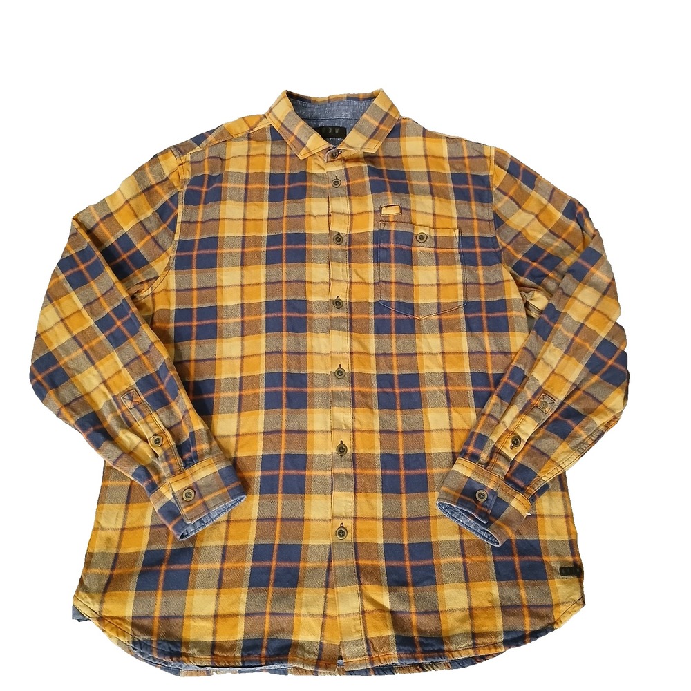 Kr3w Skateboarding Mens Brown Plaid Flannel Long Sleeve Button Up Down Shirt L